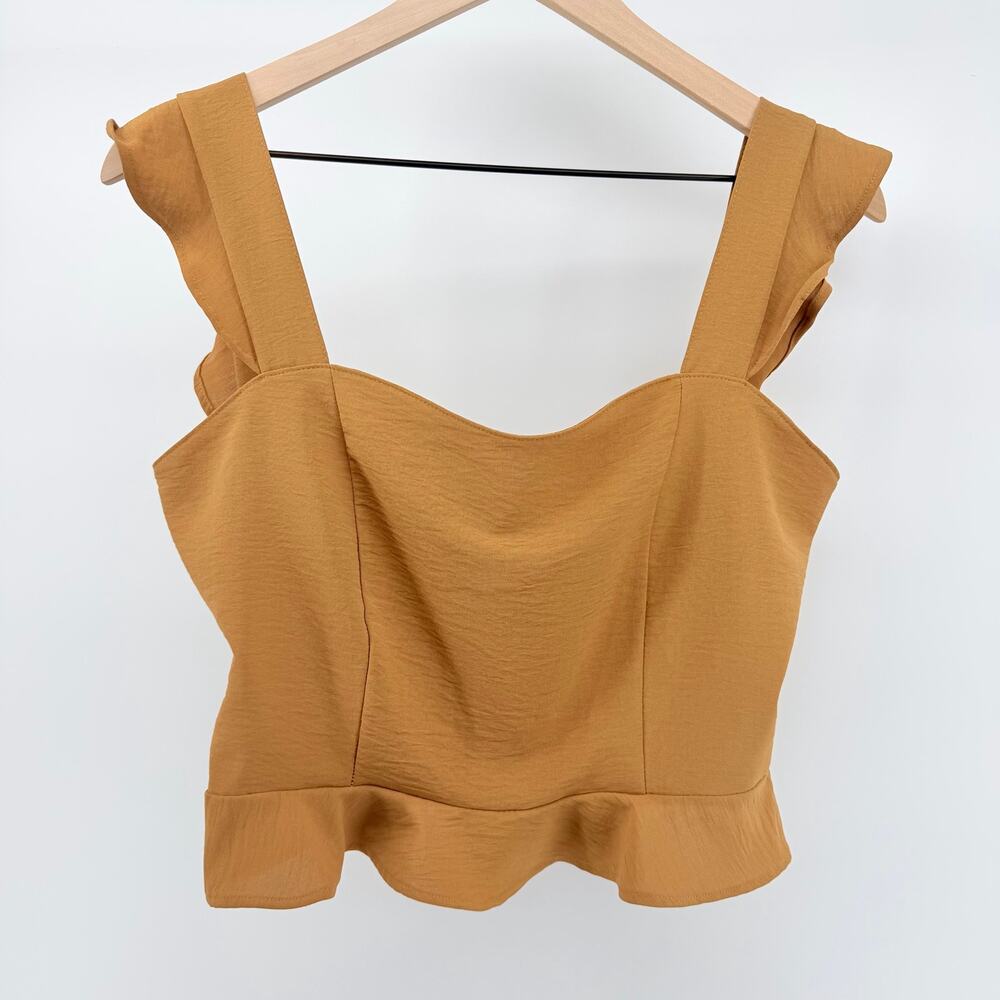 Altar'd State Ruffle Peplum Crop Top Gold Tan L Cottagecore Coquette Festival